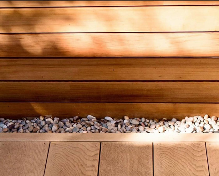 Timber deck with garden stones